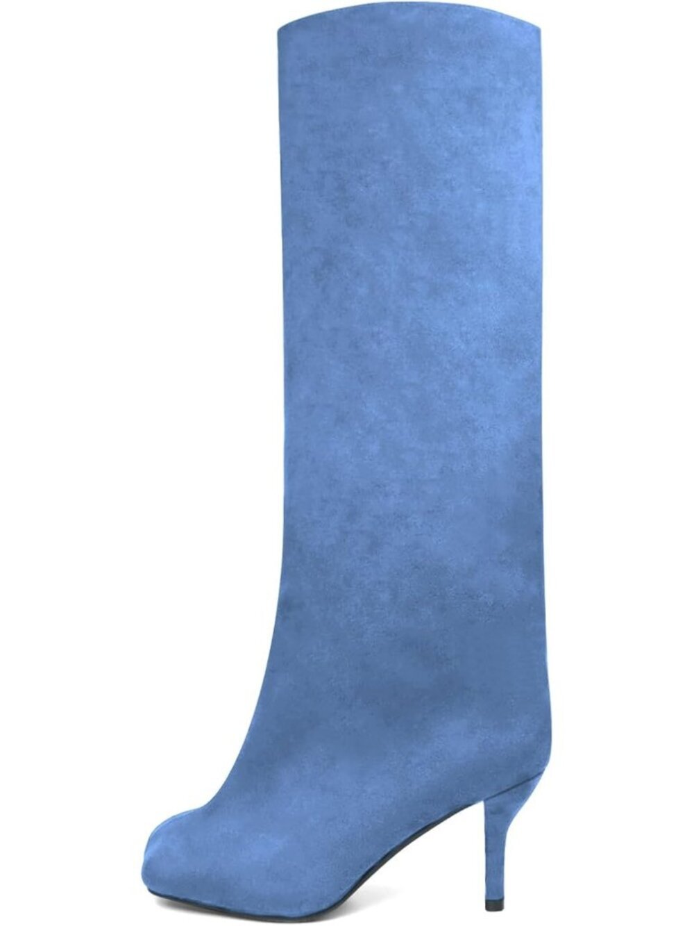 Women's Suede Knee High Boots Square Toe Blue Stiletto Heels Wide Calf Boot - Picture 5 of 6